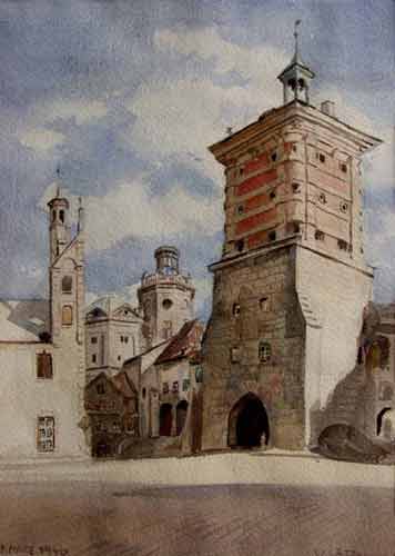 Wolfgang Lettl - Augsburg, Rotes Tor (1946), 31x21,5 cm