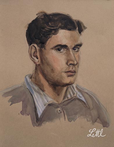 Wolfgang Lettl - Selbstbildnis (Autoportrait) 1946, 33x29cm